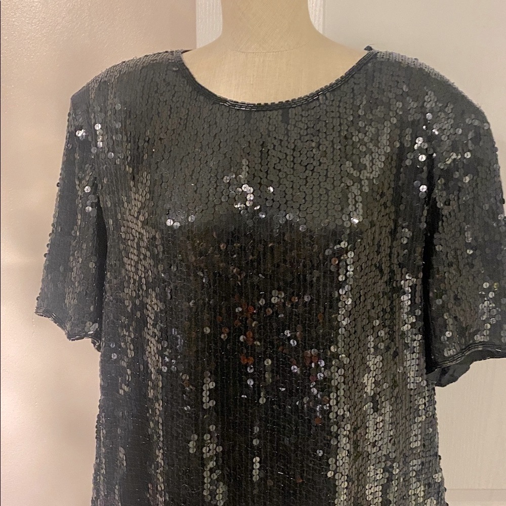 100% silk Black Sequin Dress by jasmine. - Picture 3 of 13